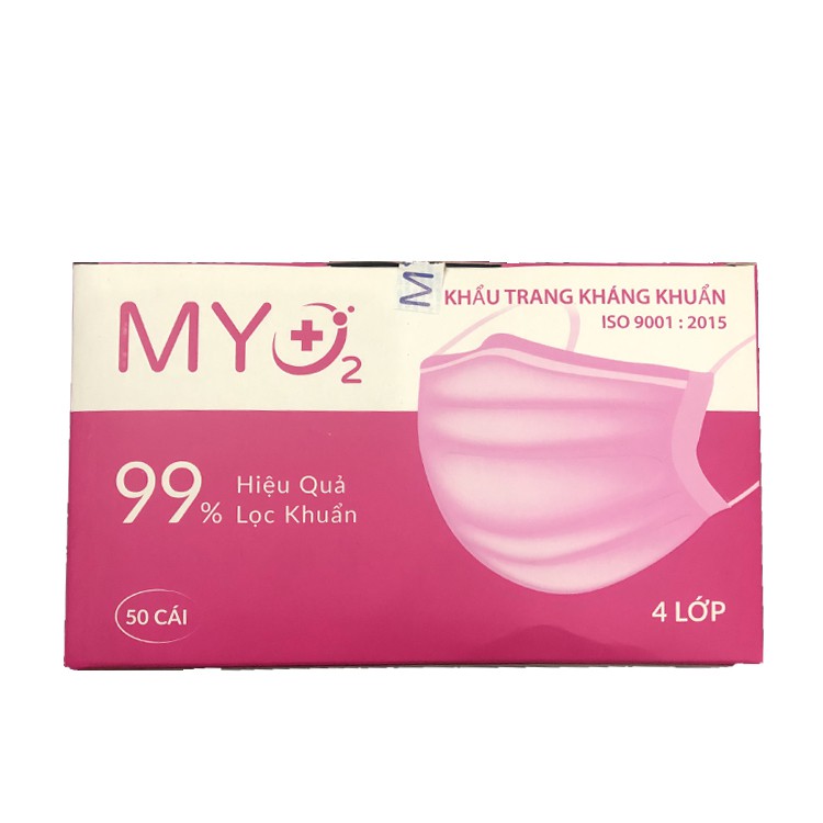 Hộp 50 Khẩu Trang Y Tế 4 Lớp MyO2 Kháng Khuẩn Than Hoạt Tính Màu Hồng