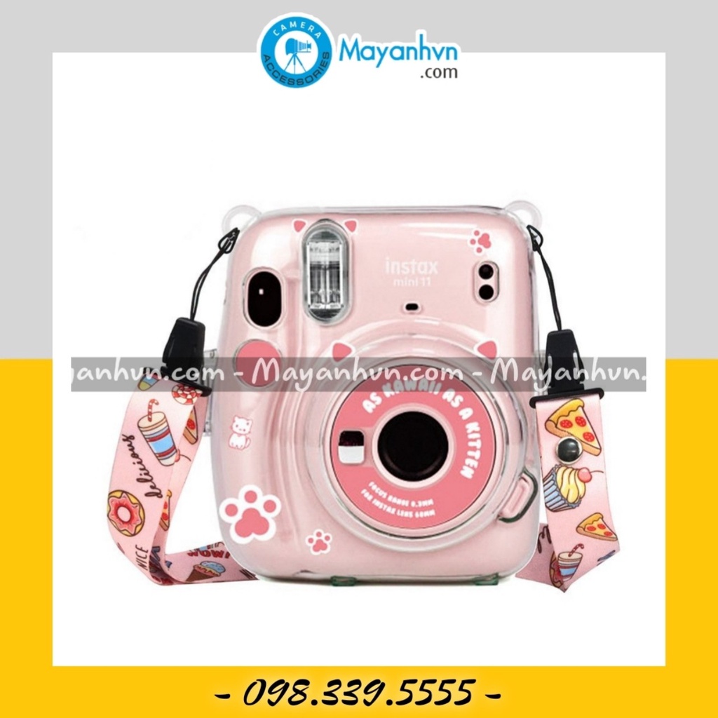 Case trong Fujifilm Instax Mini 11 Trong Suốt Kèm Túi Đựng Và Dây Đeo + Miếng Dán Chuyên Dụng Chất Lượng Cao