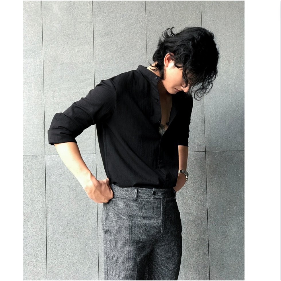 Áo sơ mi nam dài tay cổ trụ chuẩn form MANDY - Đen