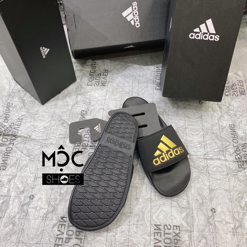 [Chính Hãng] Dép quai ngang Adidas Cloudfoam Comfort Big Logo màu Gold