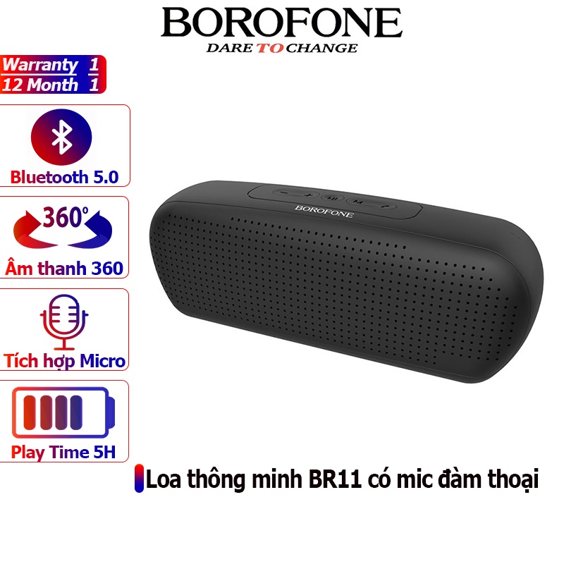 Loa di động không dây BOROFONE BR11 âm thanh sống động, Bass khỏe, hỗ trợ bluetooth 5.0 - Chính hãng