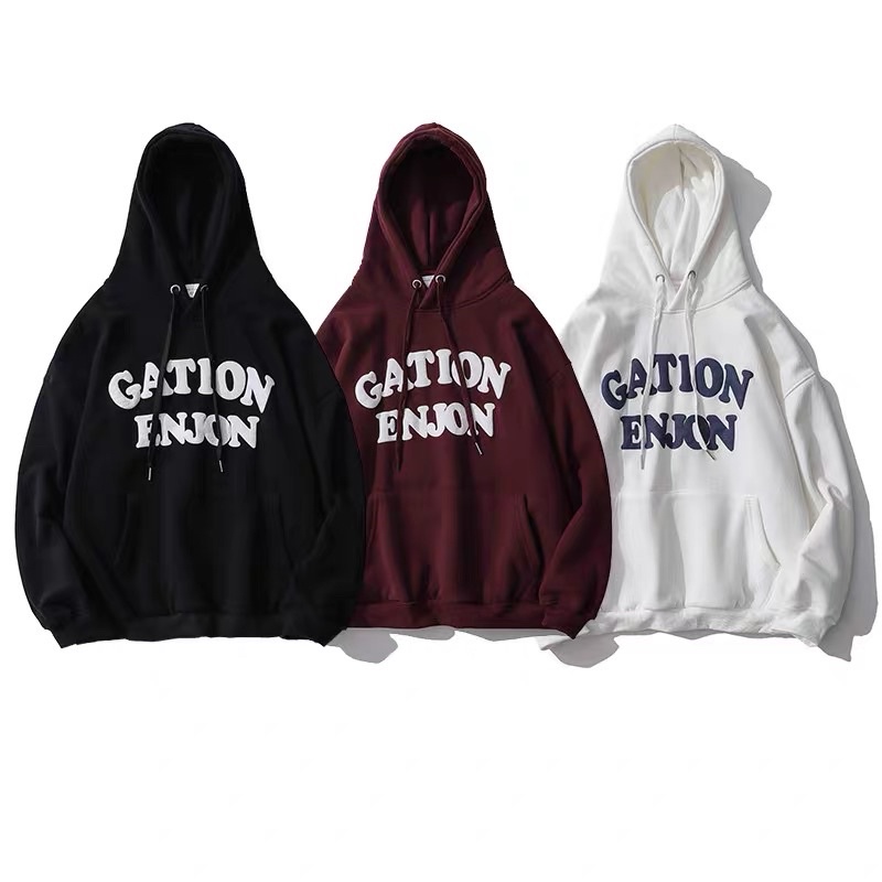 Áo Hoodie Nỉ Bông Dài Tay Màu Đỏ Sậm Chữ In GATION ENJON
