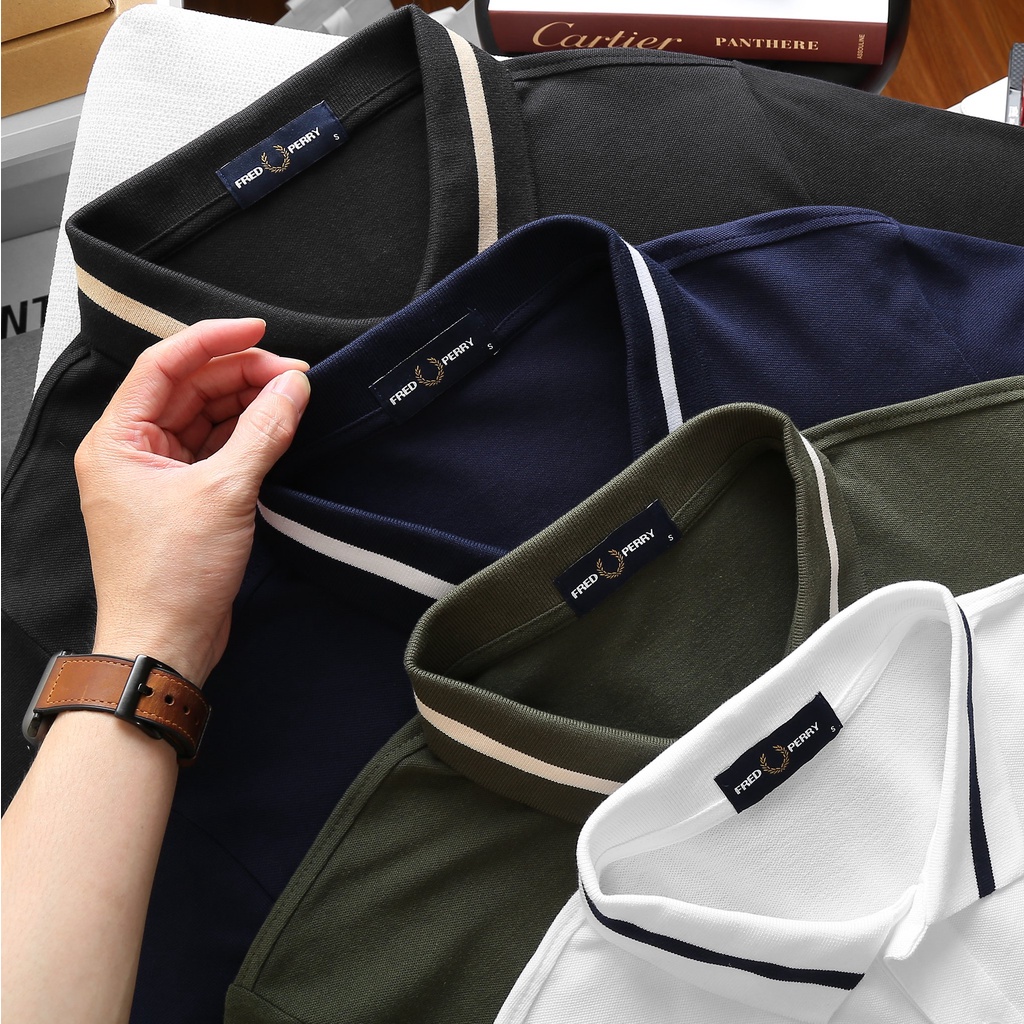 Hình đúng màu - Áo thun có cổ trắng F.Perry dòng Pique viền cổ viền tay , 1 chiếc polo SlimFit đẹp - POFP3- FREESHIP