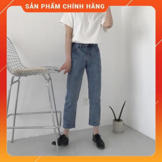 Quần Jean Nữ 9 Tấc Ống Suông Lưng Cao Hàn Quốc Quần Jean Denim Xanh Ulzzang Quần Bò Nữ Rách Gối Eo Cao Cạp Cao