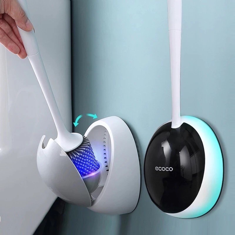 Cọ Vệ Sinh ECOCO E2023, Chổi Rửa Toilet Silicon Dán Tường Có Nắp Đậy Chống Bắn Nước