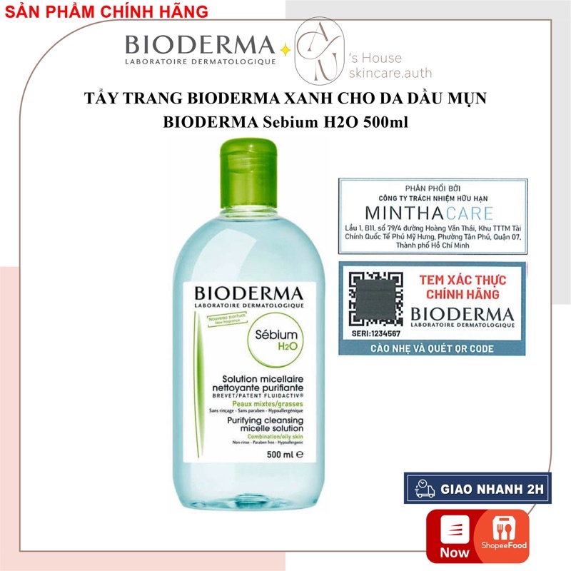 [CHÍNH HÃNG] Tẩy Trang BIODERMA XANH SEBIUM H2O Dành Cho Da Dầu Nhờn, Mụn 500ml