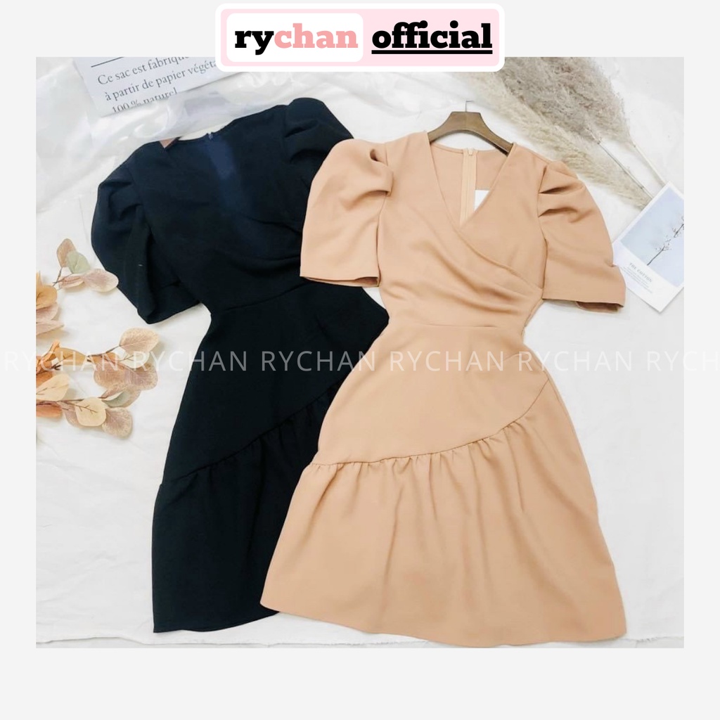 Đầm Xòe Cổ V Đắp Ngực Đuôi Viền Bèo 2 Màu [Ảnh Thật Cuối] - DX0043