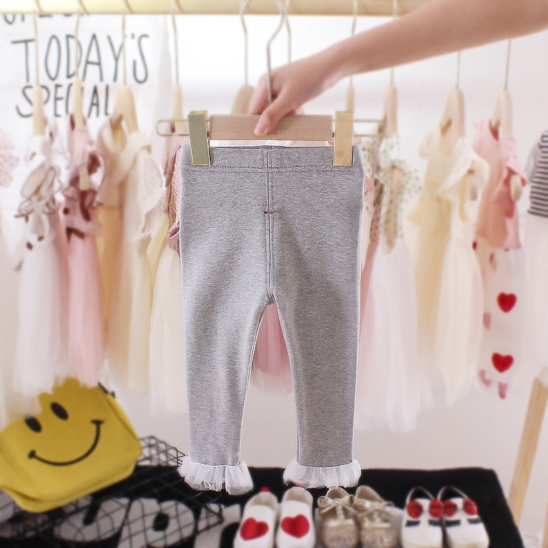 Quần Legging Mỏng Phối Ren Dễ Thương Thời Trang Xuân Thu Cho Bé Gái