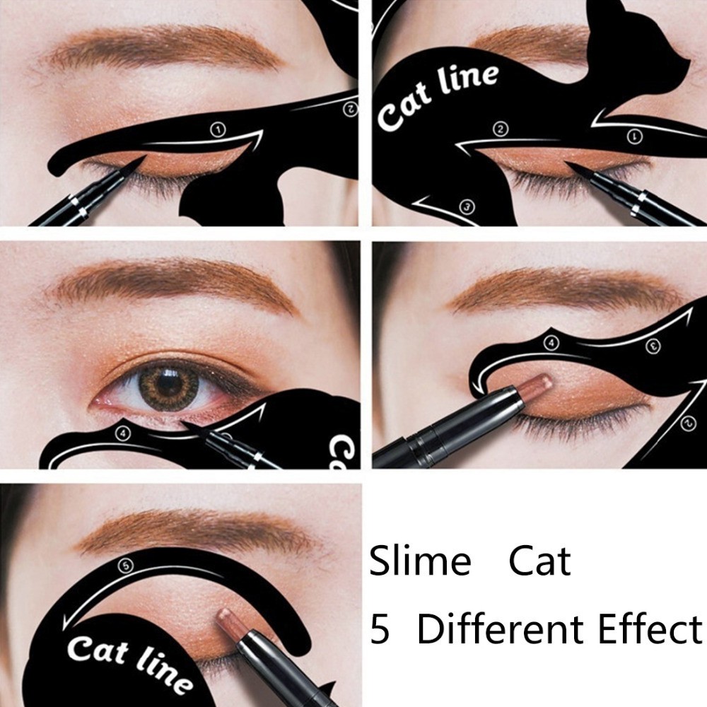 Set 2 khuôn kẻ mắt / mày hình chú mèo xinh xắn tiện dụng