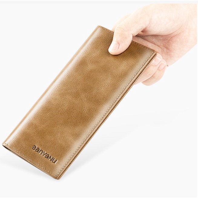 Ví Nam Da Bò Dài Cầm Tay Siêu Mỏng Gọn Bền Đẹp Nhiều Ngăn Tiện Lợi Công Nghệ RFID Blocking Chống Trộm Có Dây Kéo An Toàn