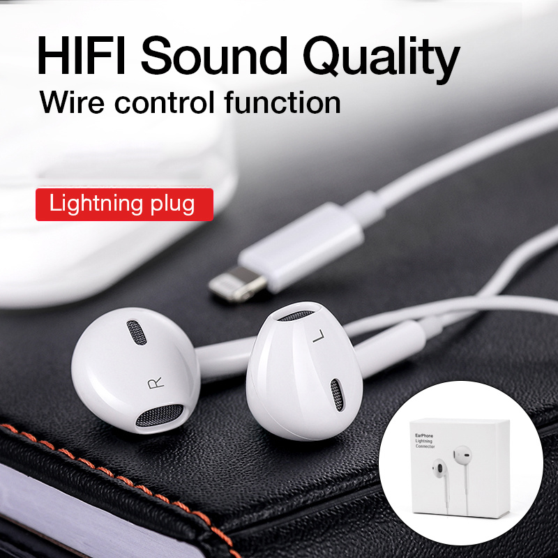 Apple Lightning Earbuds Stereo HiFi Music Headset Earphones Wired In Ear Headphone Plug for IPhone IPad IPod