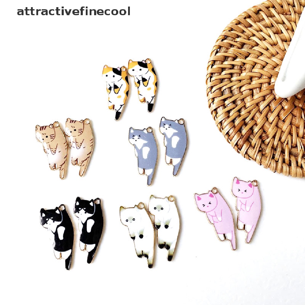 Mặt Dây Chuyền Hình Mèo Bằng Kim Loại Tráng Men Nhiều Màu Thời Trang DIY