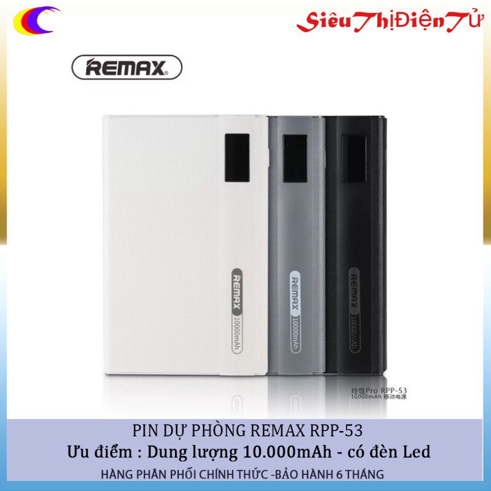 PIN SẠC DỰ PHÒNG REMAX RPP 53 DUNG LƯỢNG 10000mAh có màn hình led hiển thị dung lượng pin 2 cổng ra USB ♥️♥️