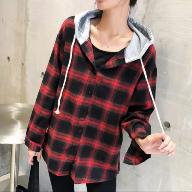 [CHẤT ĐẸP] ÁO KHOÁC SƠ MI FLANEL KẺ CARO CÓ NÓN UNISEX TT30 siêu hot