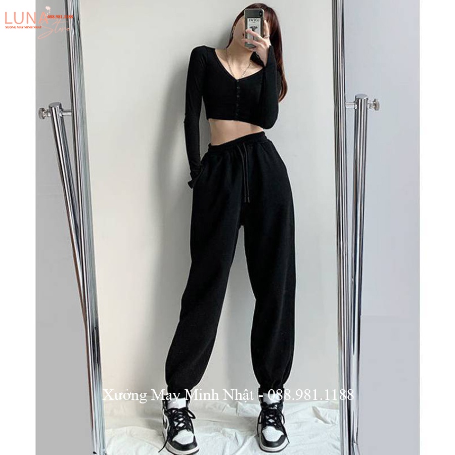 Quần Jogger nỉ nữ thun trơn bo ống gấu ống rộng cạp chun Unisex dáng Ullzang vải da cá dày mềm ấm mặc thể thao ở nhà đẹp