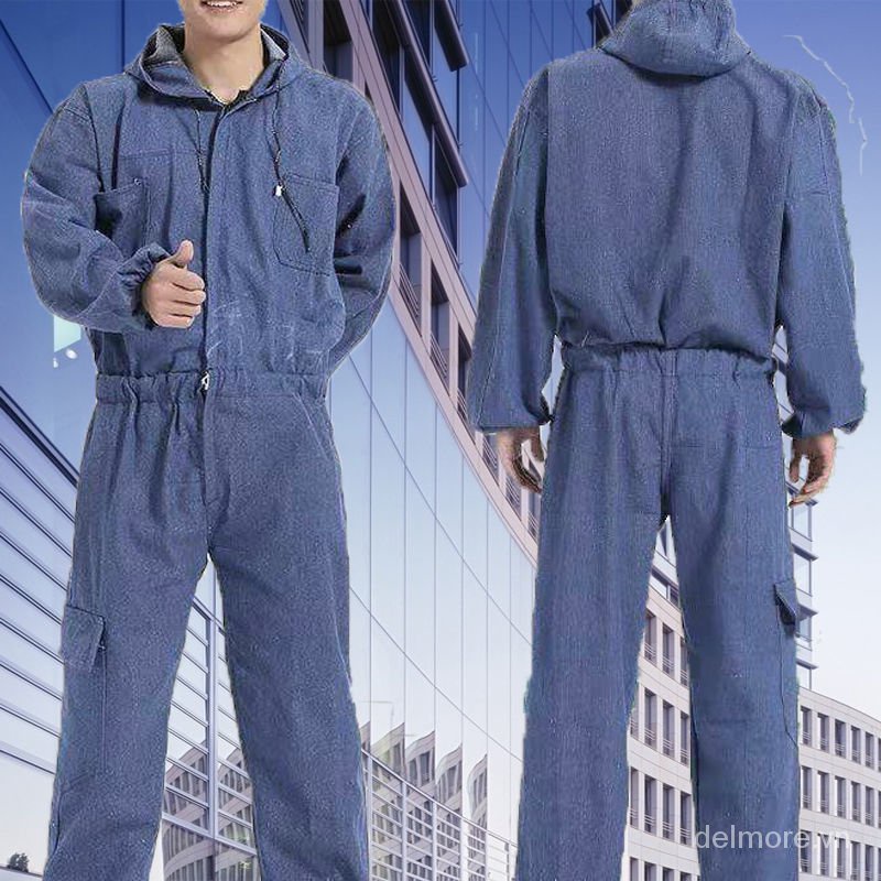 Bộ đồ liền thân denim bảo hộ lao động chống bụi thoáng khí cho nam