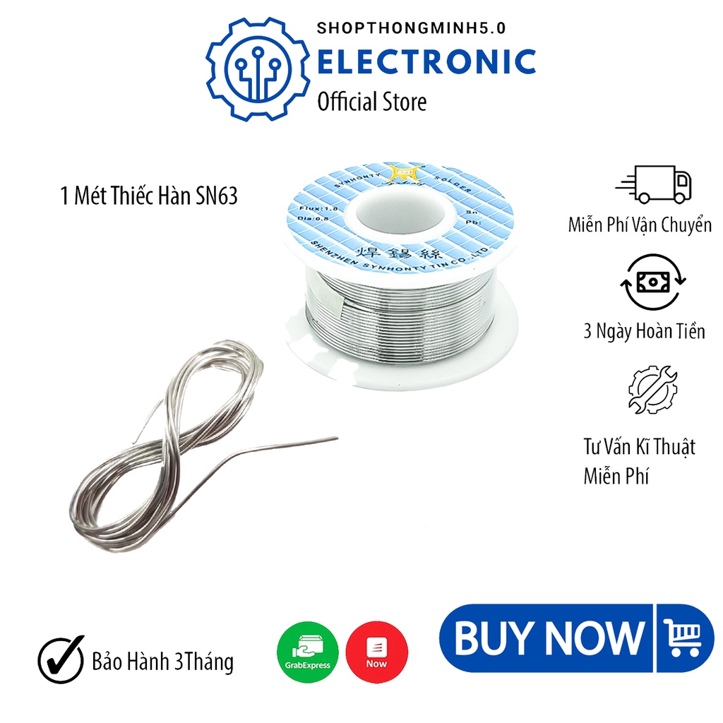 Thiếc Hàn SN63 0.8MM Đóng Gói Lẻ 1 métThiếc SN63 sợi 0.8mm chuyên dụng cho mạch điện