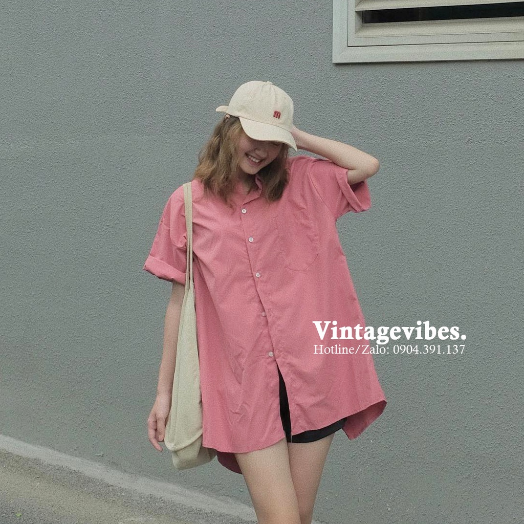 Áo sơ mi Hàn Quốc, Áo sơ mi dáng rộng xẻ lưng sau màu pastel xinh xắn