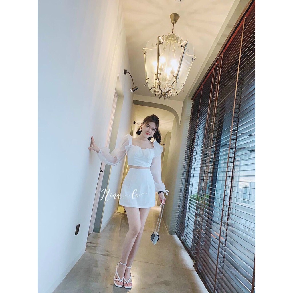 [Mẫu Mới] Sét Áo Đũi Phối Tay Dài Voan Tơ