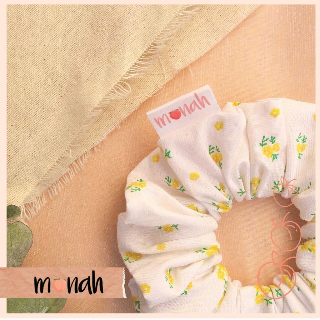 Dây buộc tóc, cột tóc scrunchie cotton trắng hoa vàng tiểu thư nhẹ nhàng