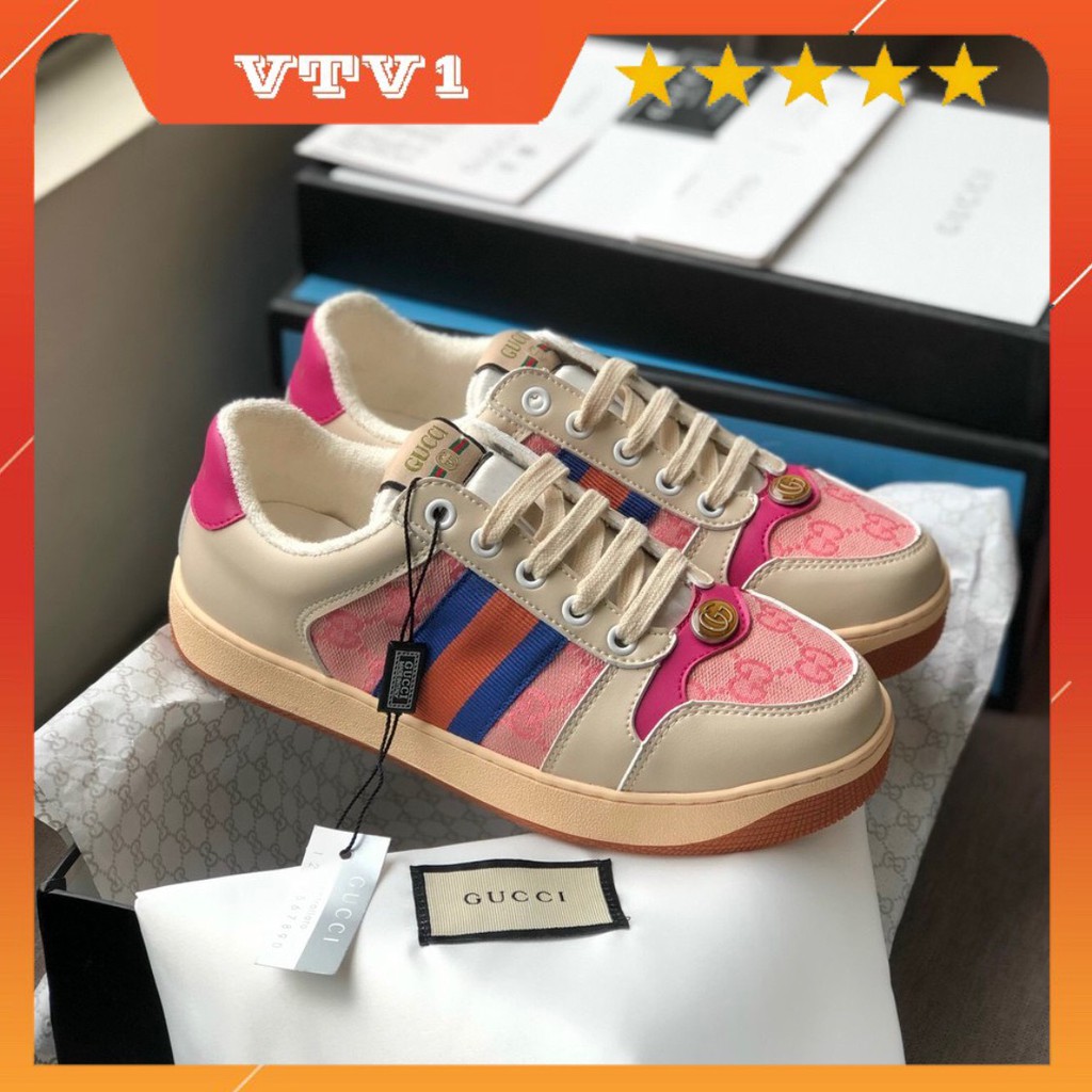 Giày thể thao Sneaker -𝐆𝐮𝐜𝐜𝐢 𝐒ơ𝐧 𝐓ù𝐧𝐠 cao cấp màu hồng phối đồ sang chảnh phong cách