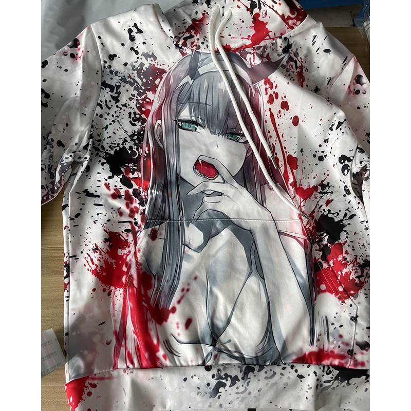Áo hoodie nam tay dài in hình nhân vật Anime DARLING in the FRANXX 02 ZERO TWO Ahegao 3D độc đáo