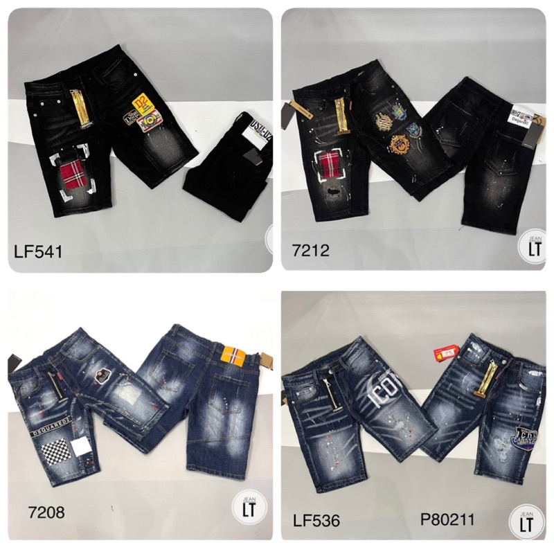Quần Jean Ngố Viền Chữ Ngang DSQ - Quần Ngố DSQ Thêu Logo Cho Nam