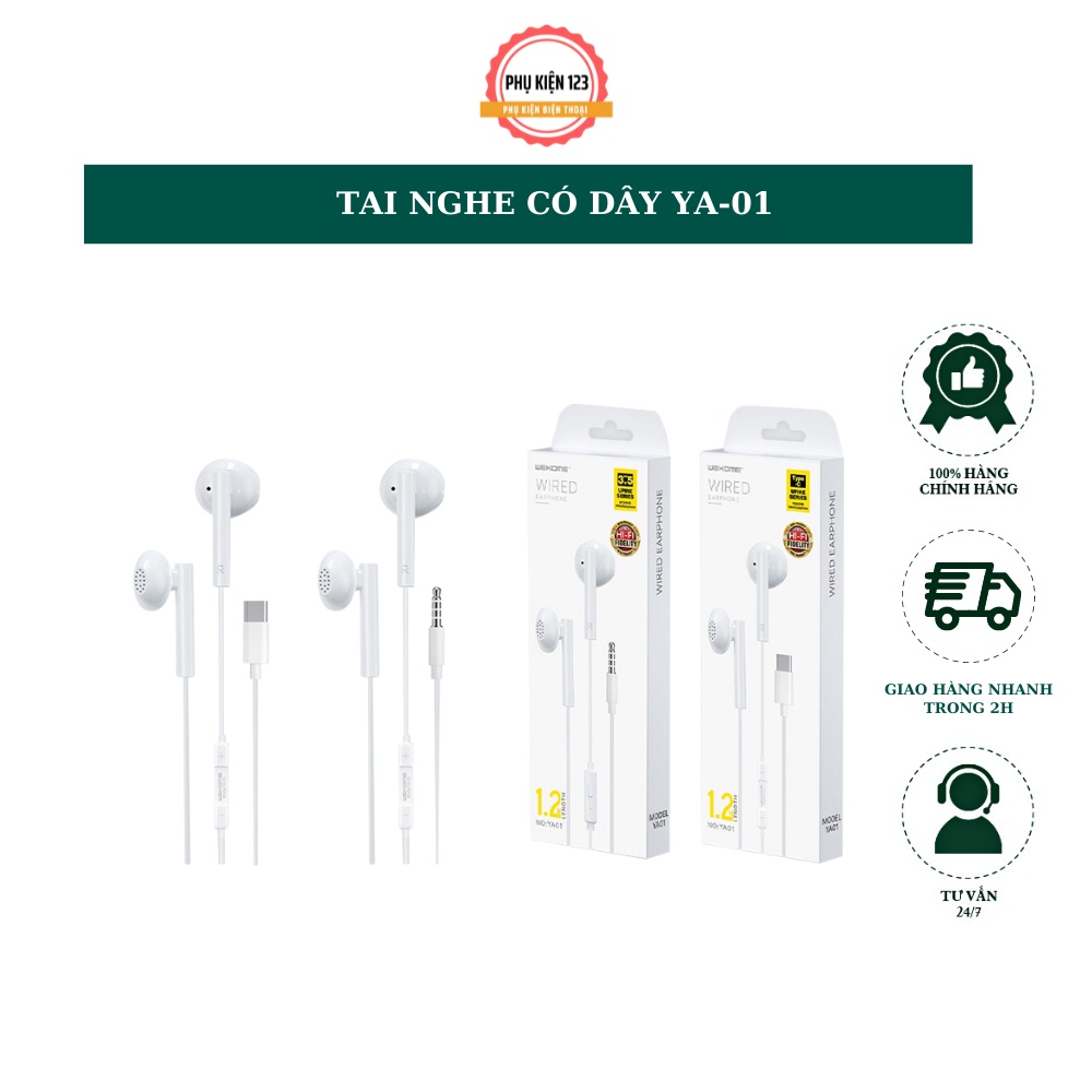 Tai nghe có dây Wekome YA-01 kiểu dáng earbud tích hợp đàm thoại, micro, âm thanh