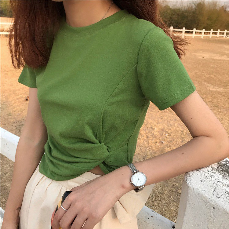 Áo Thun Tay Ngắn Cổ Tròn Màu Sắc Đơn Giản 28091