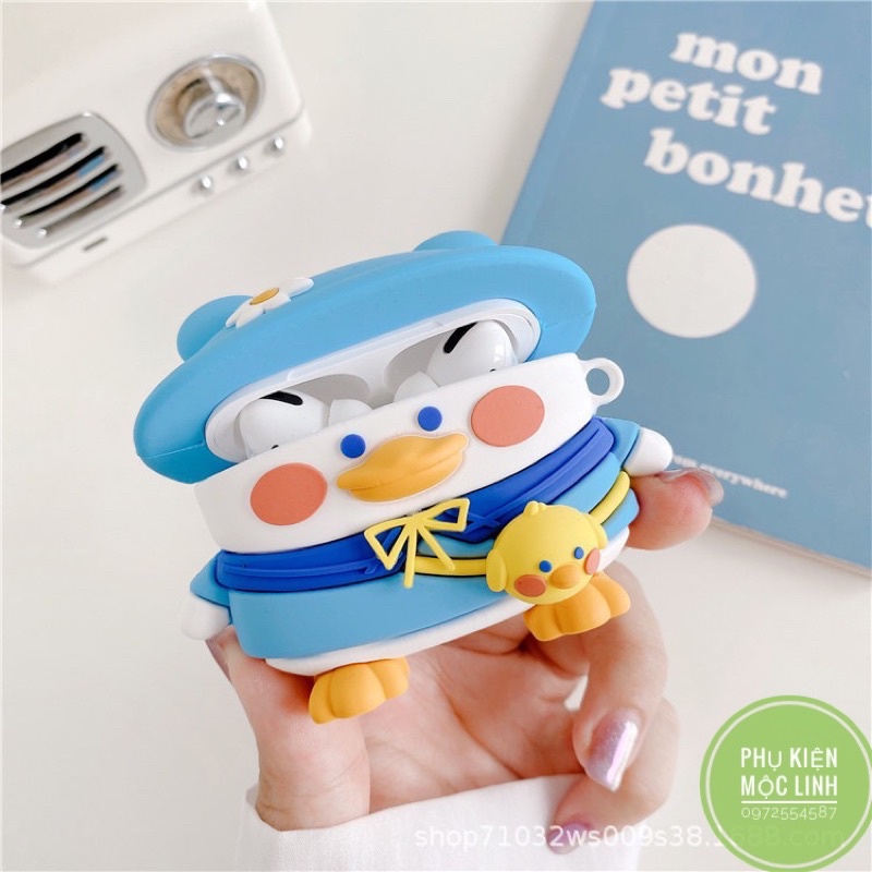 ☘️Tặng kèm dây đeo☘️ Case Airpod Pro | Pro 2 2022 ...Vỏ bao bọc Vịt mũ xanh Cover đựng tai nghe không dây airpods silico