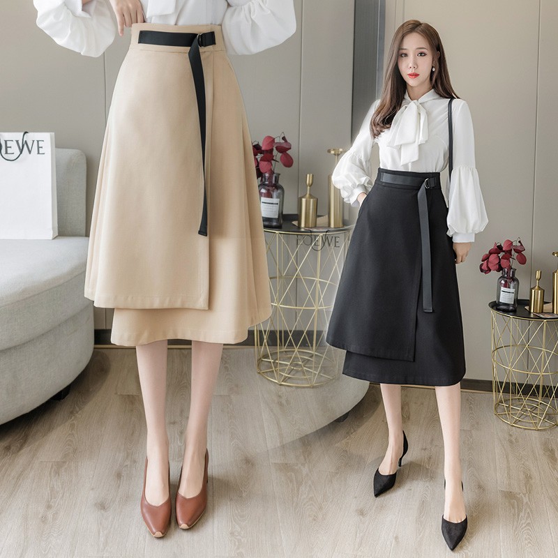 Chân Váy Chữ A Dáng Dài Màu Đen Thiết Kế Lệch Tà Size S-xl