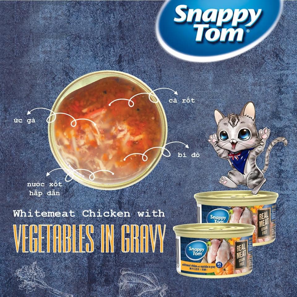 Pate cho mèo dạng lon Snappy Tom Cat Food Grain Free 85g