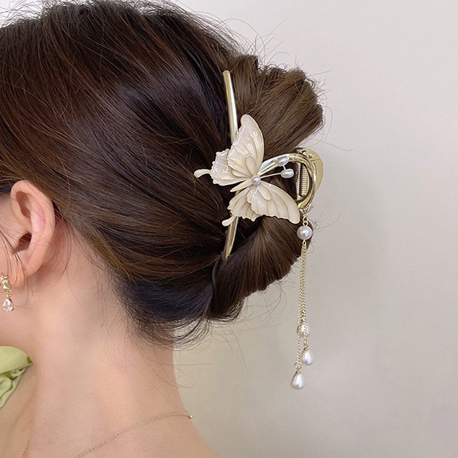 Kẹp Tóc Hình Hoa &amp; Bướm Bằng Hợp Kim Đính Ngọc Trai Kiểu Hàn Quốc