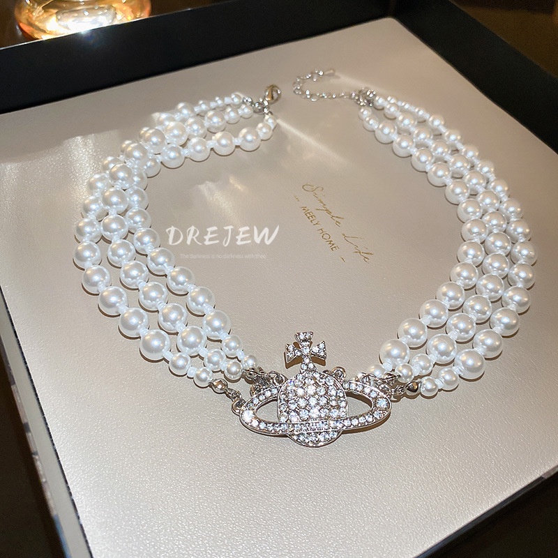 DREJEW Vòng cổ nhiều lớp đính kim cương ngọc trai phong cách Hàn Quốc Nhật Bản thời trang sang trọng cao cấp