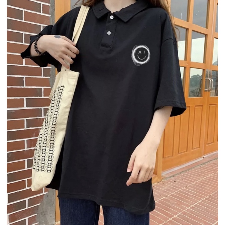 Áo polo mặt cười vẽ nhiều vòng logo TTA785