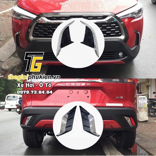 Ốp viền đèn gầm trước, sau xe Toyota Corolla Cross 2020 - 2021 2 màu xanh - trắng