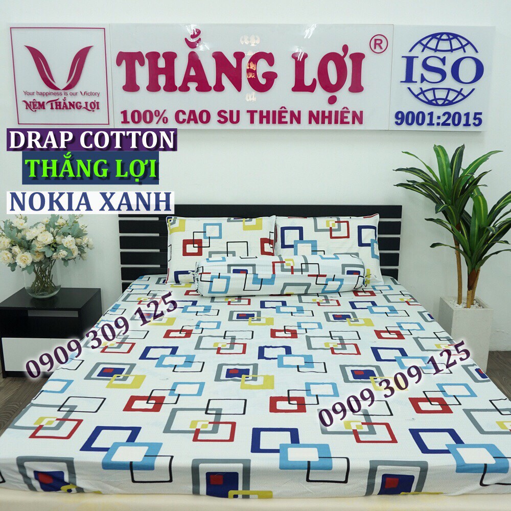 bộ ga Thắng lợi cotton, ga giường 100% chuẩn LOGO mẫu NOKIA XANH