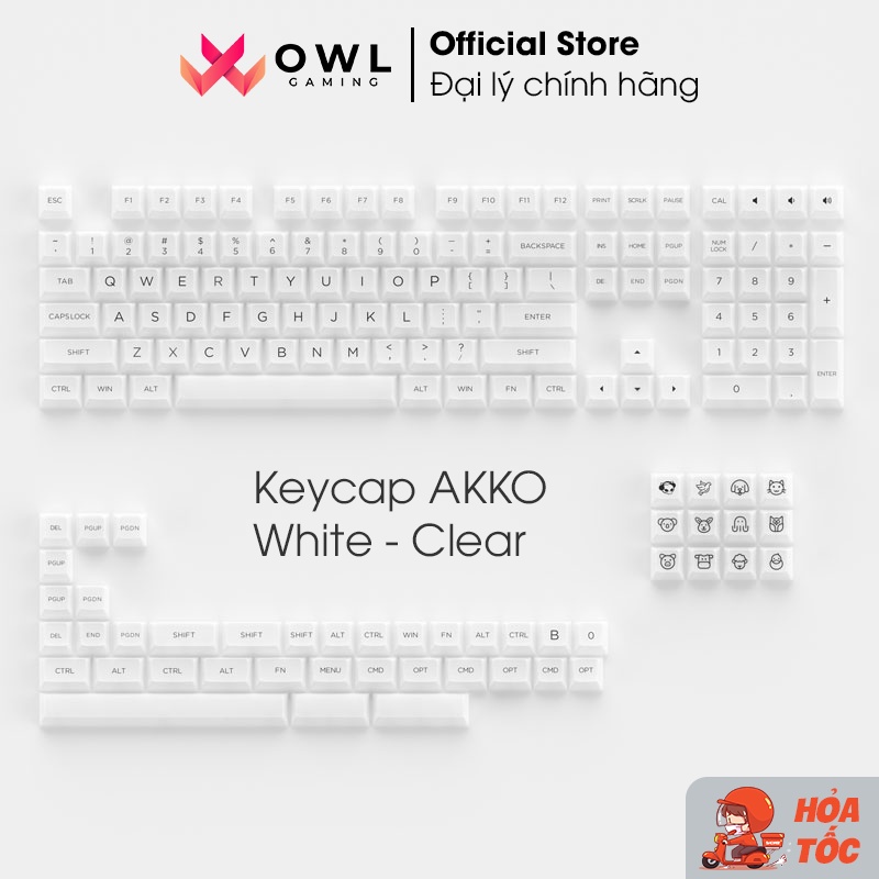 Bộ keycap AKKO White (PC / ASA-Clear profile / 155 nút) - Keycap trong suốt xuyên led dành cho bàn phím cơ