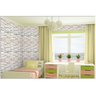 1m decal giấy dán tường gạch đá 3D trắng xám