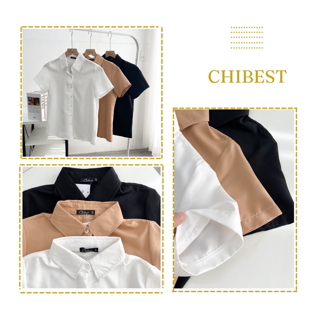 Áo sơmi nữ sơ mi tay ngắn công sở trắng tay uni CHIBEST AB192