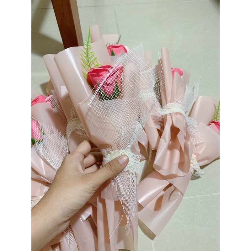 Hoa Hồng sáp thơm, bó 1 bông, thắt nơ ren