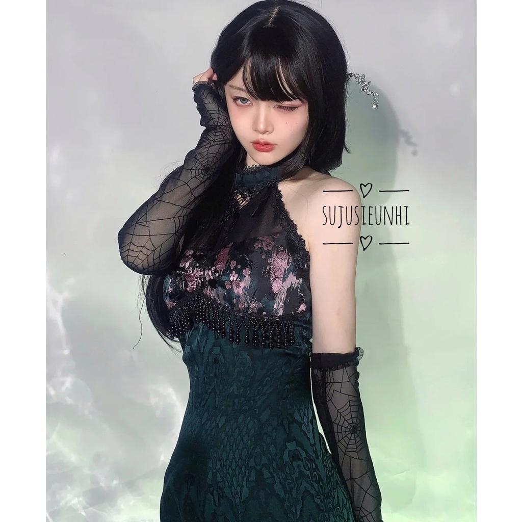 Găng tay unisex hở ngón tạo hình lưới nhện cá tính