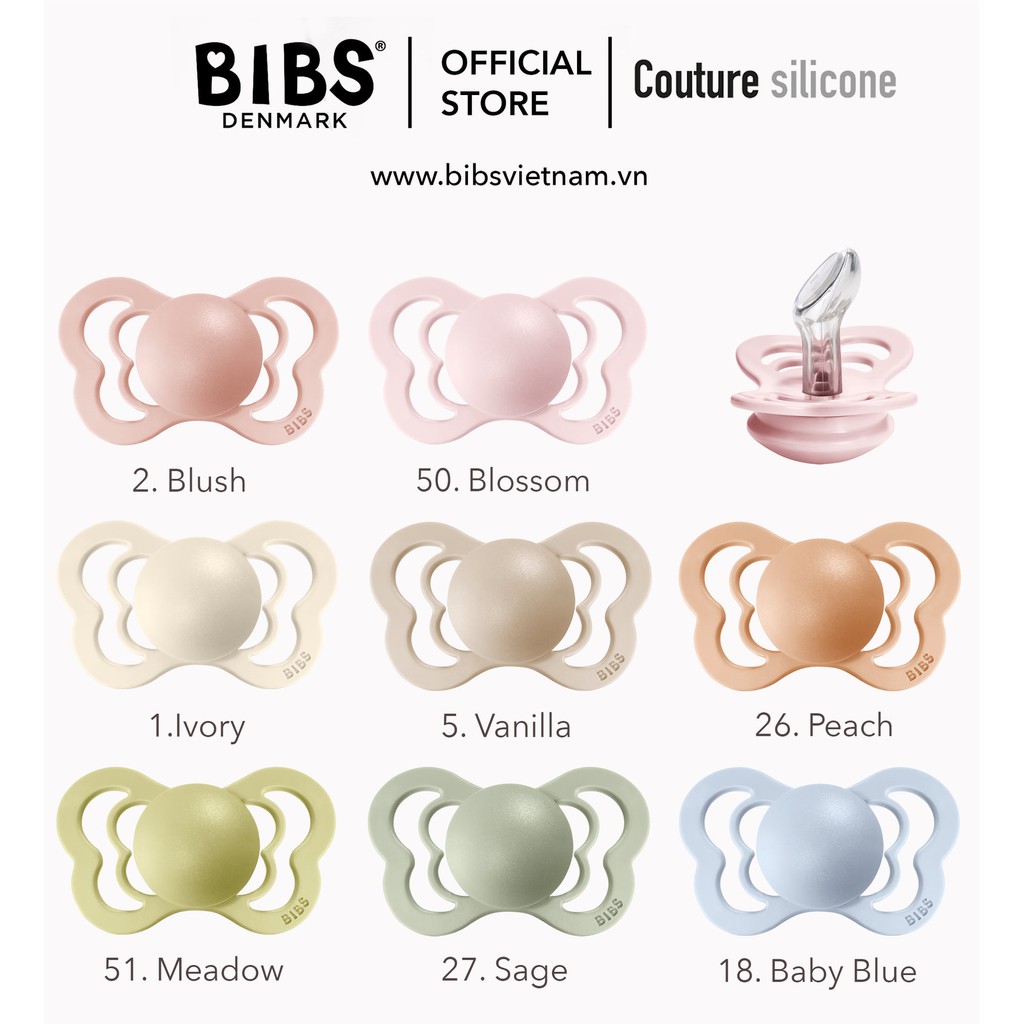 TI NGẬM BIBS Couture: Núm Vát Chống Hô/ Vâu Cho Bé Chất Liệu Silicone (Mẫu mới nhất, tặng kèm hộp đựng)
