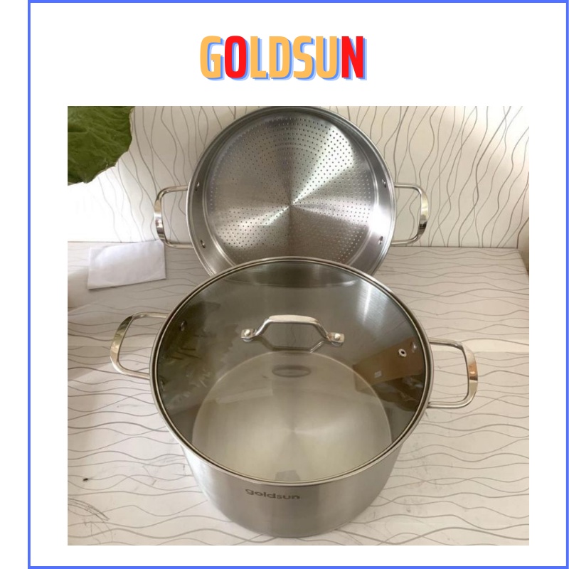 Bộ nồi xửng hấp,kiêm luộc gà GOLDSUN 3 đáy size30 GH26-2303SG,HT COOK 1 đáy size 28 hàng chính hãng