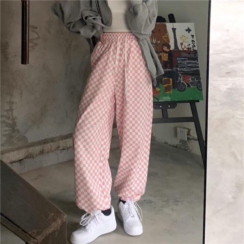 Quần Ống Suông Dây Rút Caro Unisex Ảnh Thật