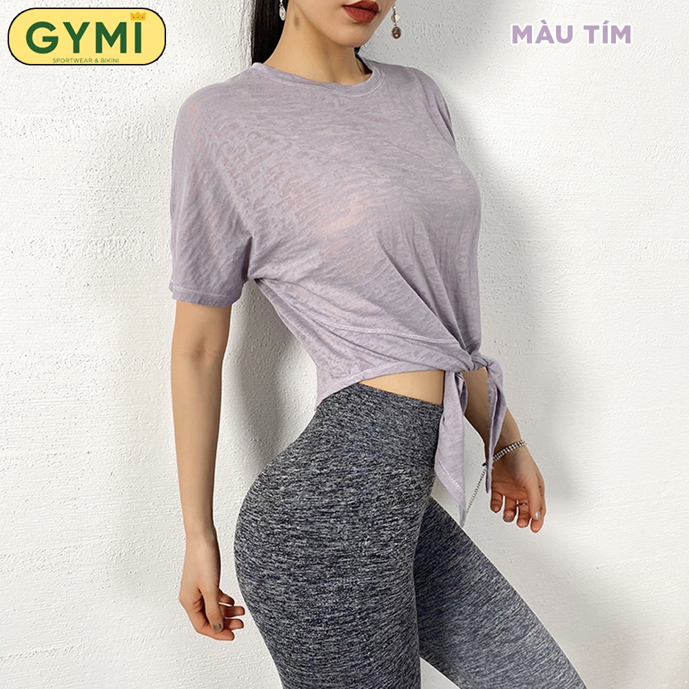 Áo tanktop tập gym yoga nữ GYMI AT03 dáng rộng ngắn tay chất lụa thoáng mền mịn thể thao rumba