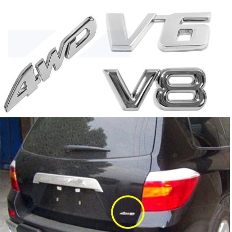 Decal kim loại nổi 3D V6 V8 tem logo biểu tượng miếng dán xe hơi ô tô tương thích Toyota Camry Land Cruiser Honda Accord