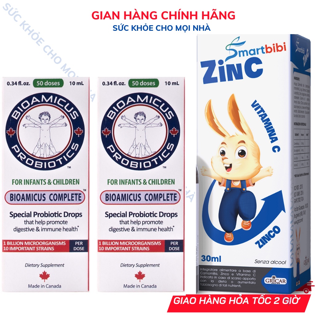 Combo 2 hộp men 10 chủng Bioamicus complete và 1 hộp kẽm con thỏ Smartbibi zinC.suckhoechomoinha