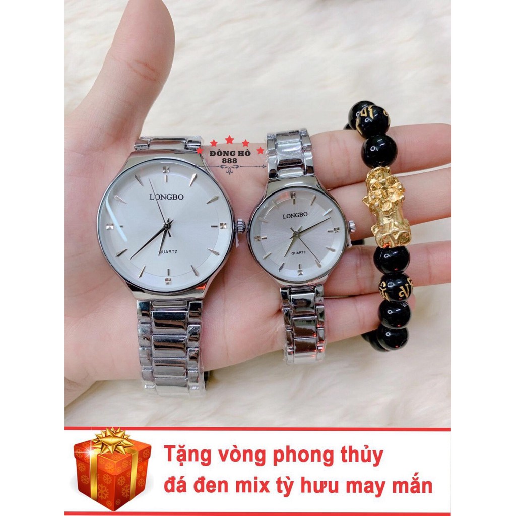 Cặp Đồng hồ đôi nam nữ Longbo dây kim loại thời thượng ( LB80419 dây trắng mặt trắng ) - TẶNG 1 vòng tỳ hưu phong thuỷ