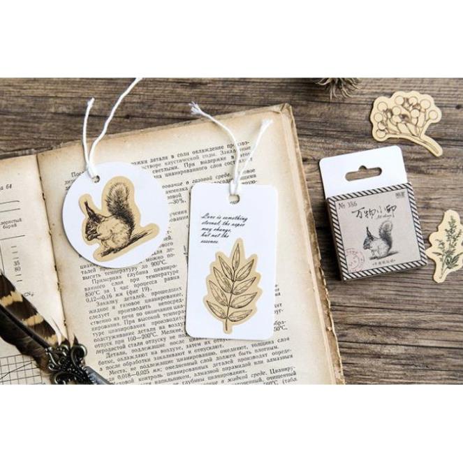 Bộ 46 Sticker tem động vật và hoa lá Trang Trí E53